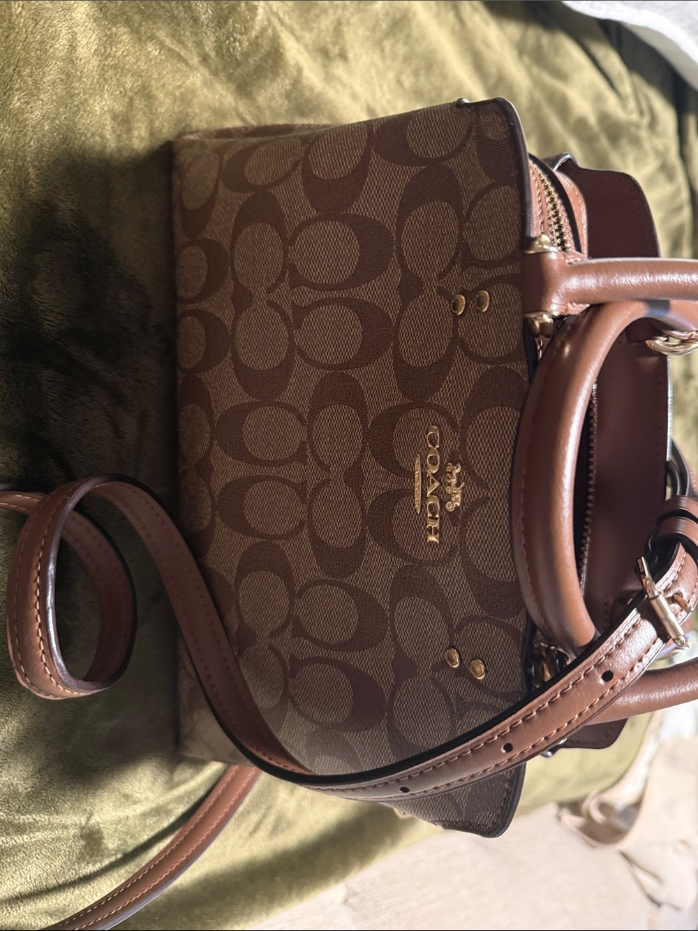 Coach Signature Canvas Satchel with Top Handles Tan